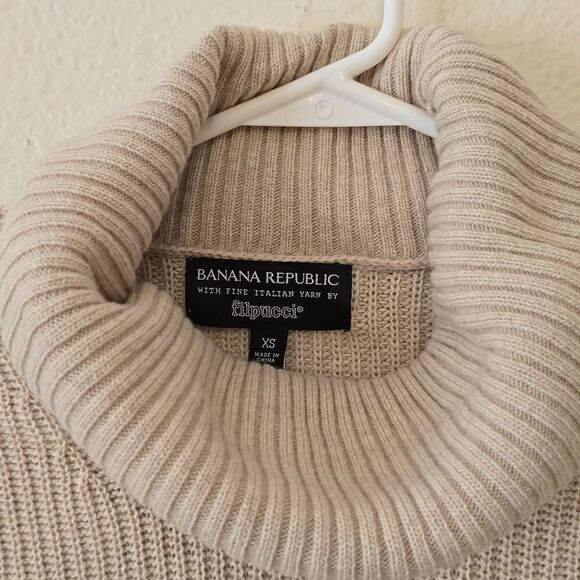 Banana Republic Filpucci Merino Wool Cashmere Blend Tan Turtle Neck Sweater xs - Picture 2 of 7